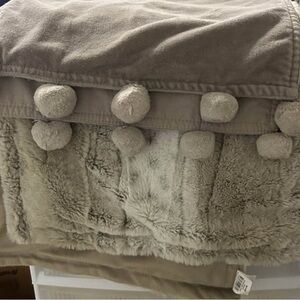 Pier 1 Tan and Cream Throw Blanket with Pom Poms